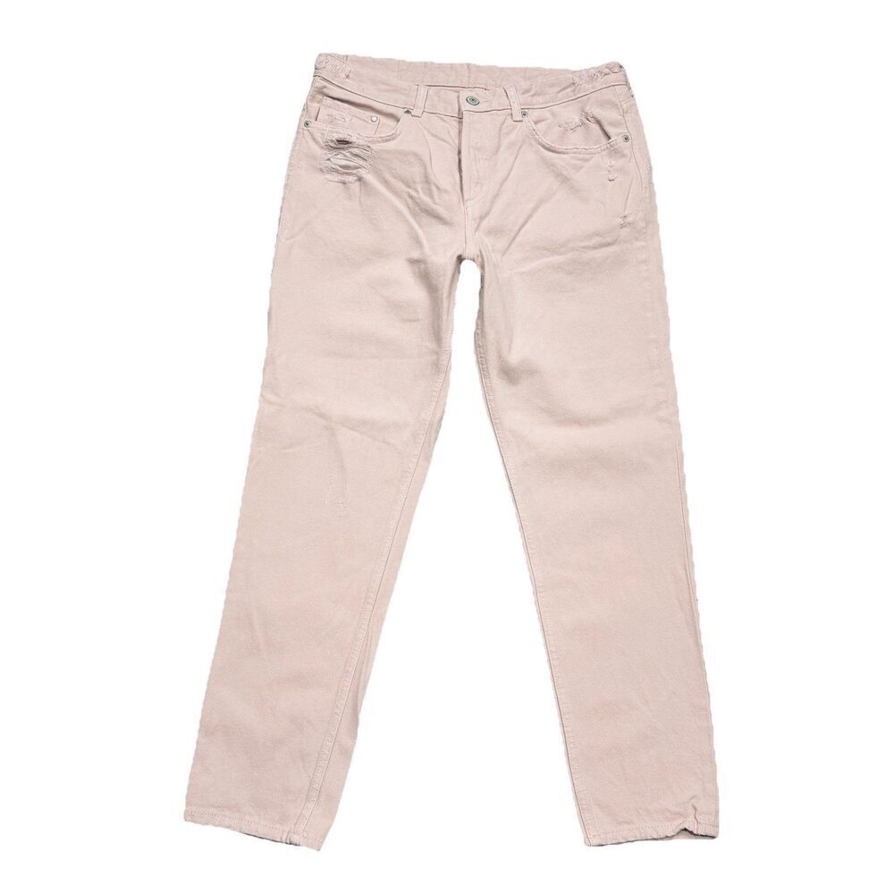 H&M Boyfriend Jeans 29 (30x27) Pink Distressed Button Fly Cotton Denim Womens